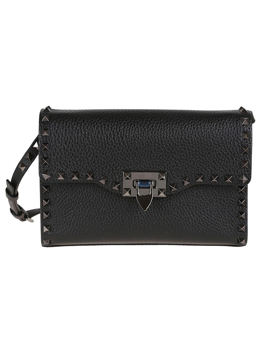Valentino Garavani Textured Grained Calfskin Small Shoulder Bag With Ruthenium-Finish Studs