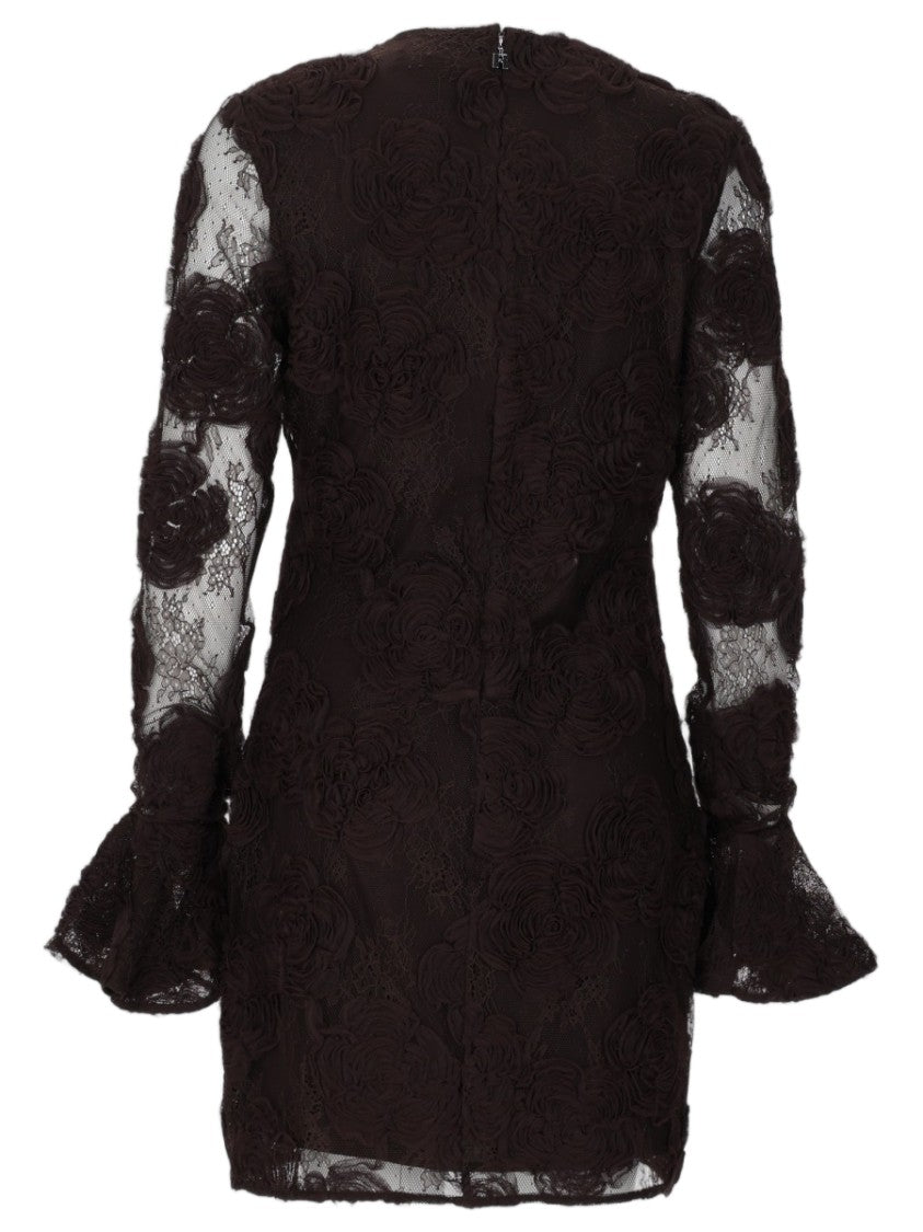 Rotate Mini Dress With 3D Floral Lace Detailing And Sheer Sleeves