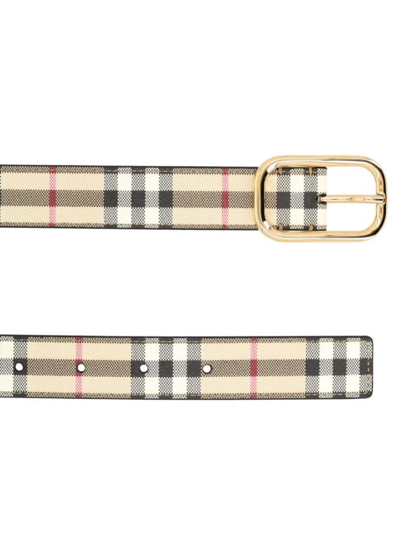 Burberry Gold-Tone Oval Buckle Check Belt