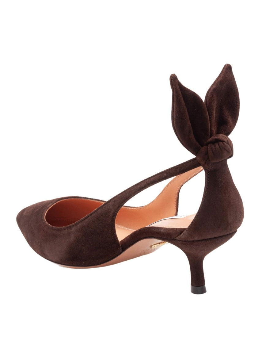 Aquazzura Espresso Suede Bow Tie Pump 50