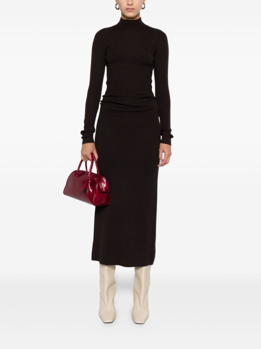 Twin-Set Fitted Brown Ribbed Knit Sweater