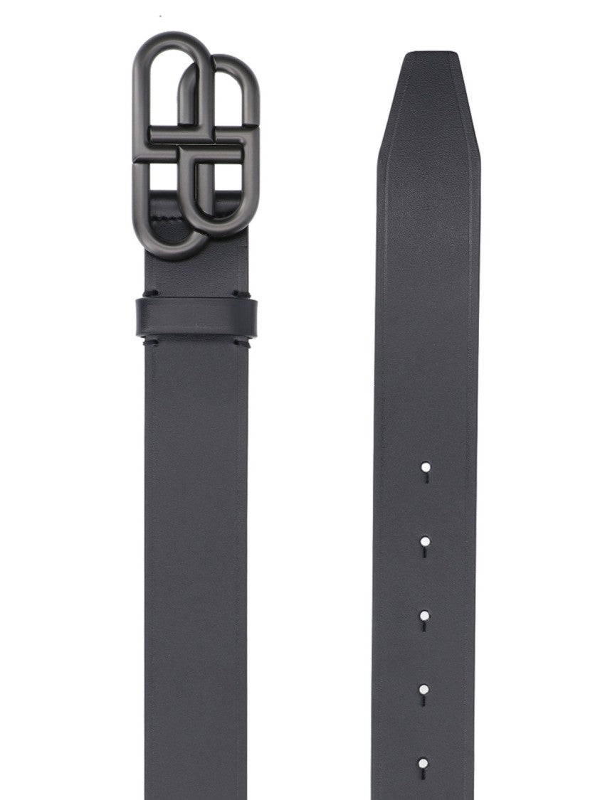 Balenciaga Interlocking Double B Buckle Black Textured Leather Belt