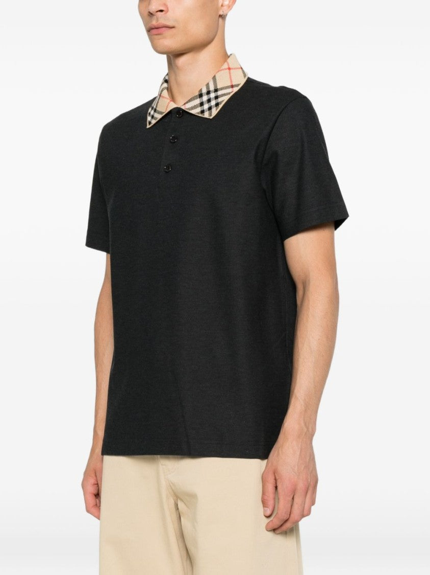 Burberry Black Check-Collared Cotton Polo Shirt