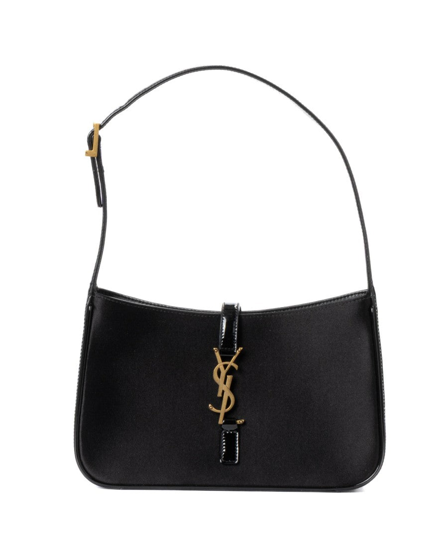 Saint Laurent Black Le 5 A 7 Small Satin Patent Leather Shoulder Bag