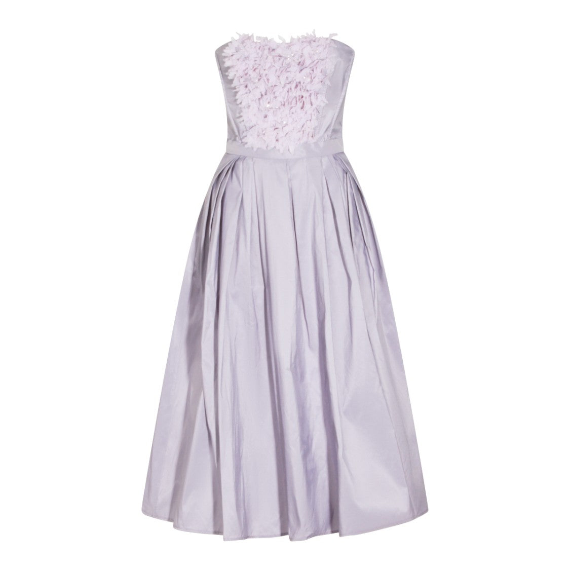 Elisabetta Franchi Lilac Bustier Mid Dress With Floral Appliqués And Side Pockets
