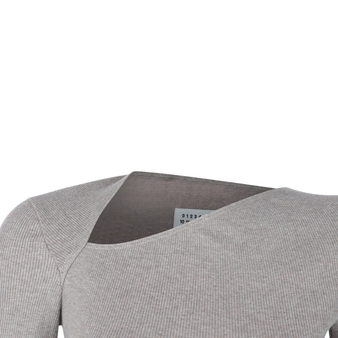 Mm6 By Maison Margiela Taupe Cotton-Virgin Wool Blend Stretch Top With Asymmetric Neckline