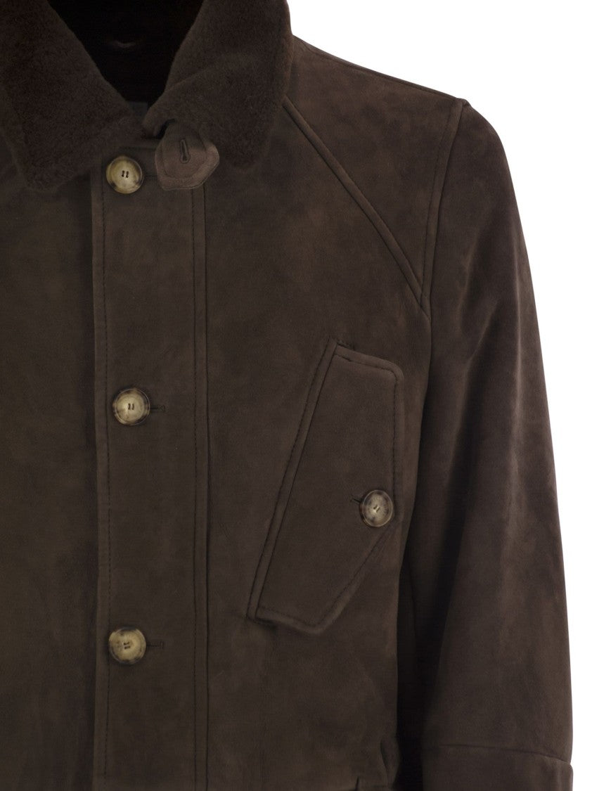 Brunello Cucinelli Tone-On-Tone Suede Shearling Coat