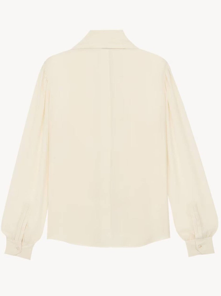 Saint Laurent Tailored Bow-Tie Puffed-Sleeve Blouse