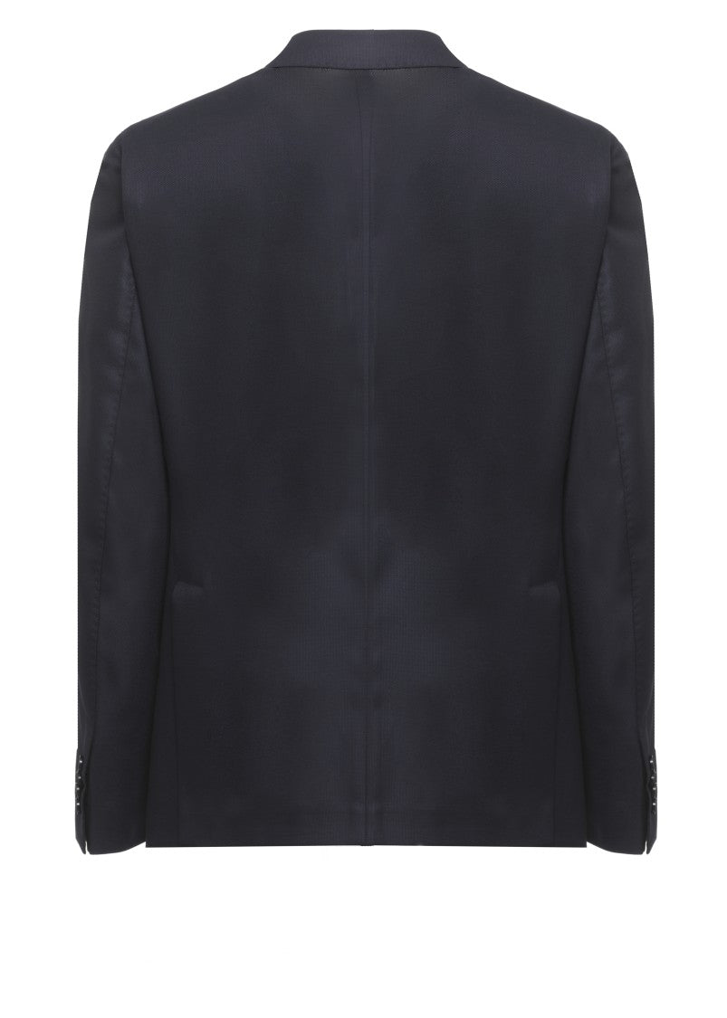 Lubiam Blue Classic Lapel Wool Blazer