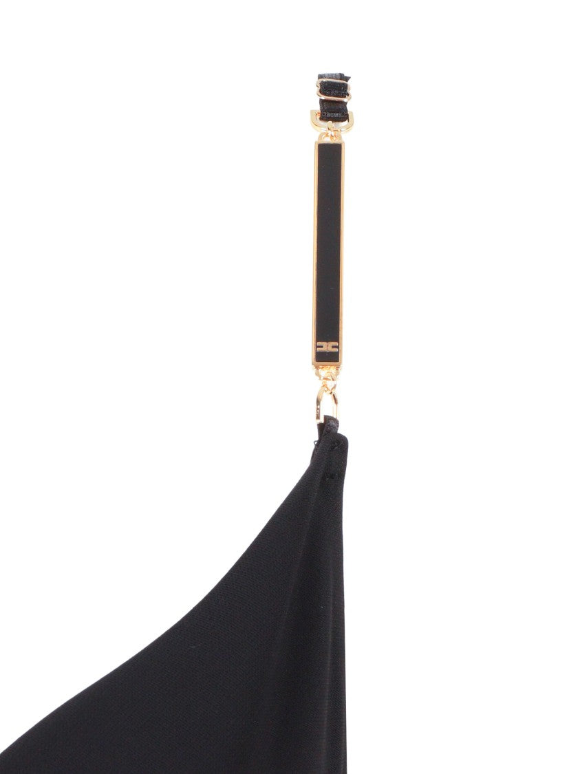 Elisabetta Franchi Black Asymmetrical Gold Maxi Dress