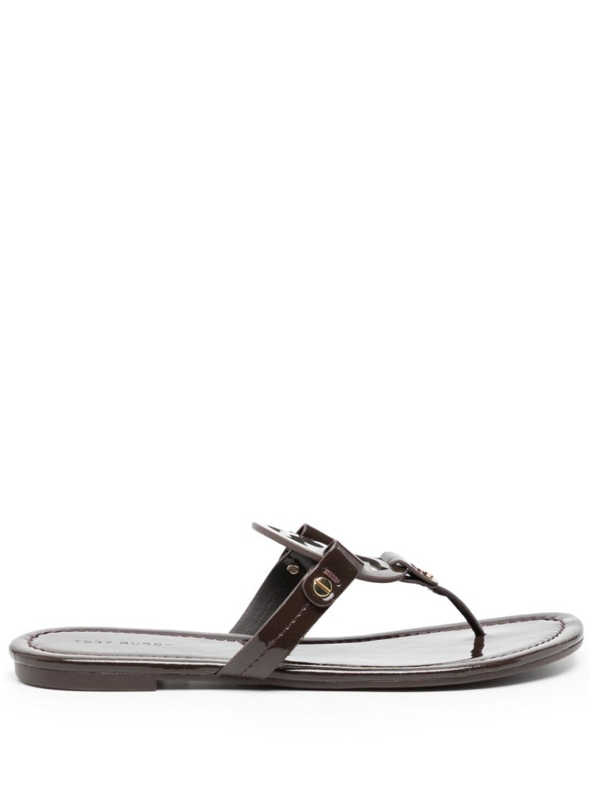 Tory Burch Glossy Black Flats With Circular Emblem Detail