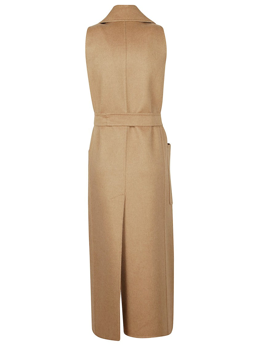 Max Mara Belted Long Coat With Classic Collar And Tailored Silhouette