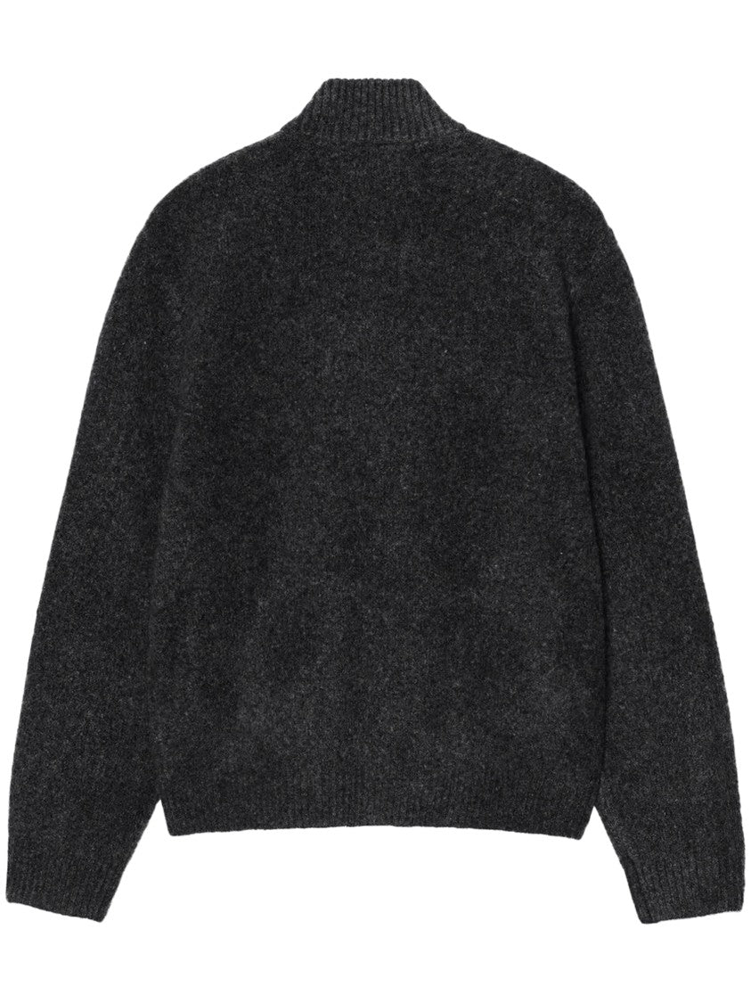Carhartt Wip Charcoal Full-Zip Sweater Jacket With Textured Knit And Ribbed Details