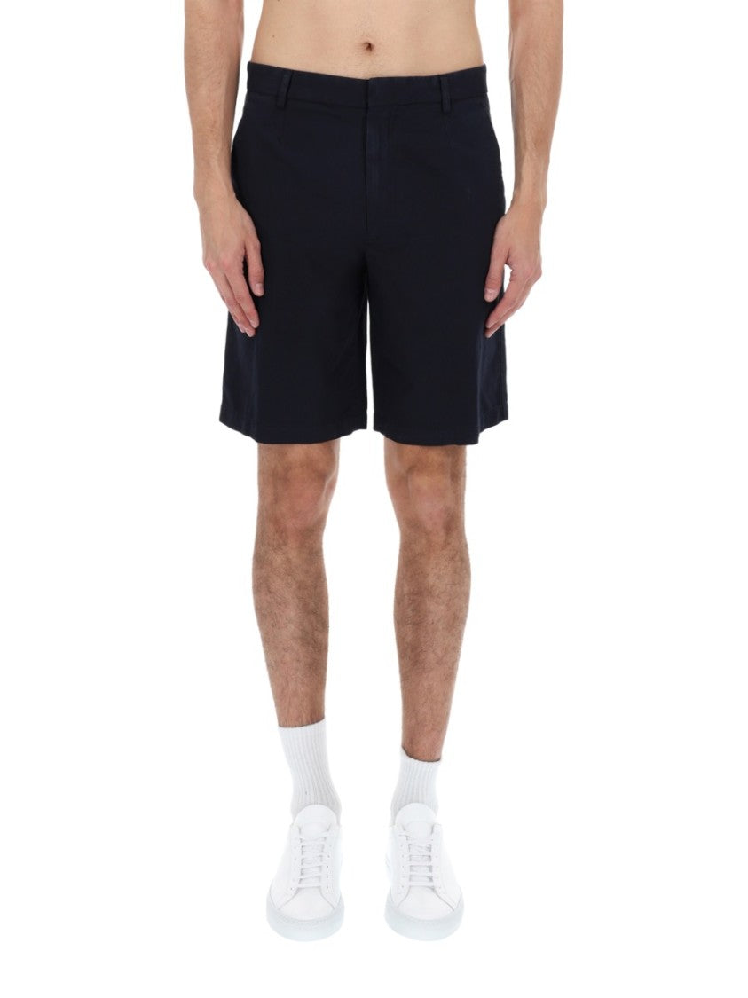 Zegna Neutrals Flat Front Cotton-Linen Shorts