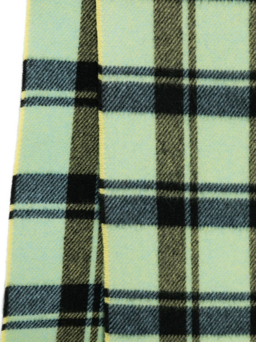 Ganni Plaid Wool Scarf With Fringed Edges