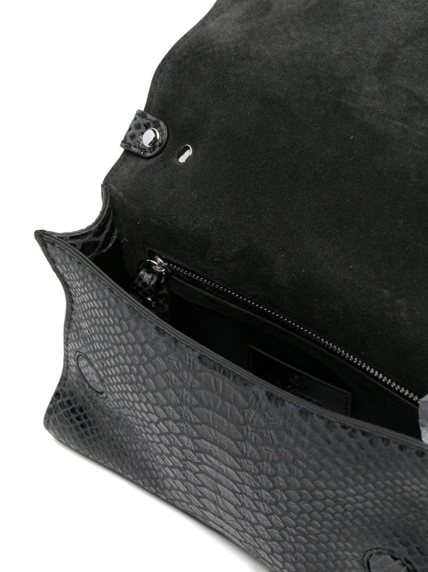 Vivienne Westwood Dark Grey Snakeskin Textured Foldover Bag
