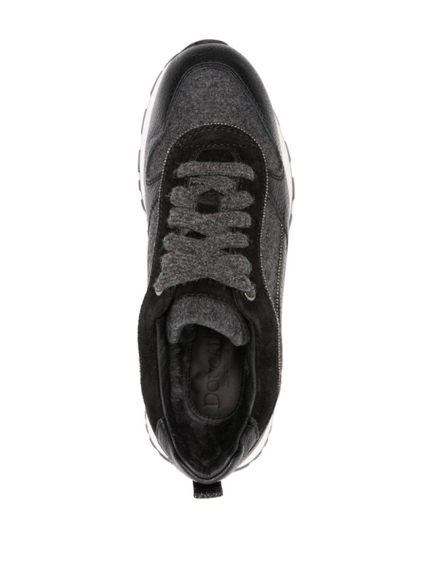 Doucal's Black Leather And Wool Trainers