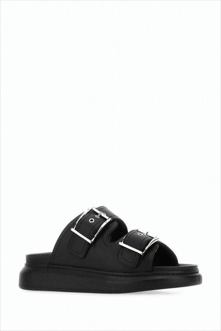 Alexander Mcqueen Two-Strap Slide Sandal With Silver-Tone Buckles