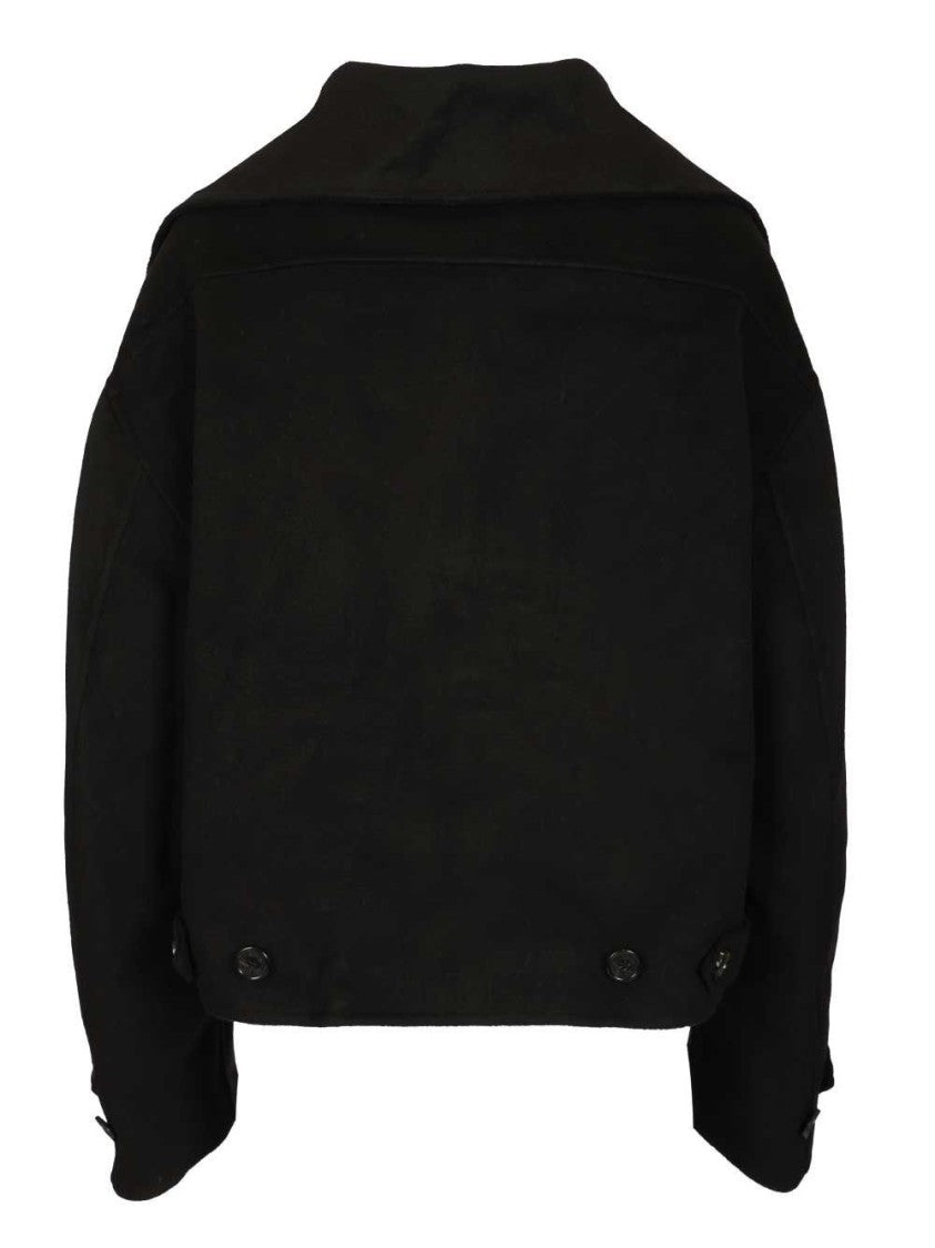 Acne Studios Minimalist Black Jacket With Tailored Fit And Classic Collar