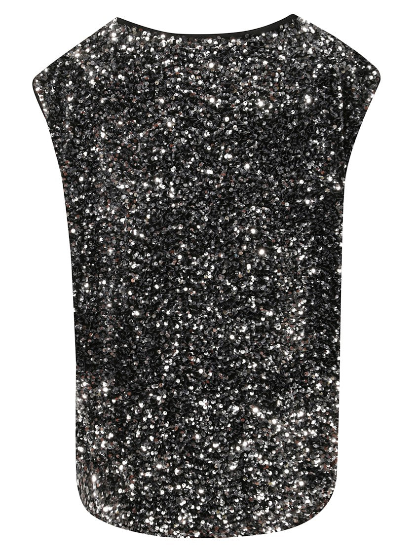 Junya Watanabe Black Wool Top With Shimmering Sequined Finish