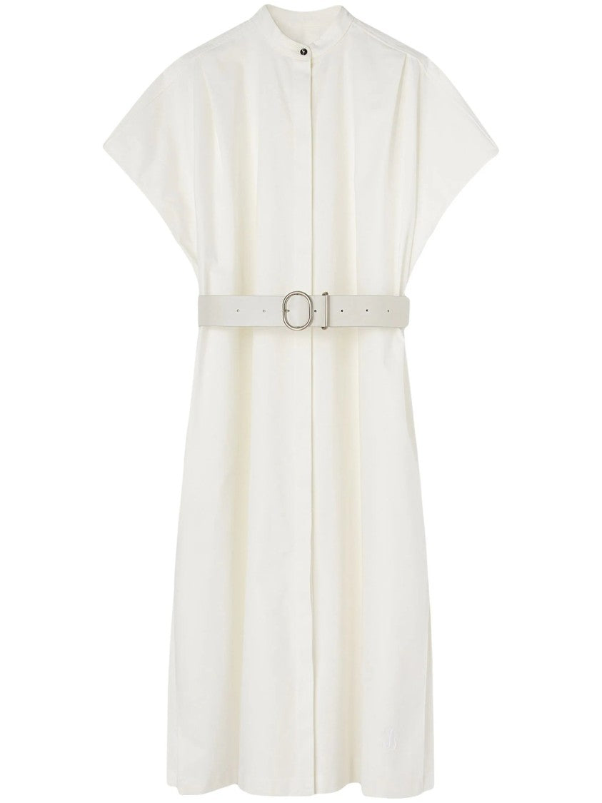 Jil Sander Belted Midi Dress With Stand Collar And Matching Buckle