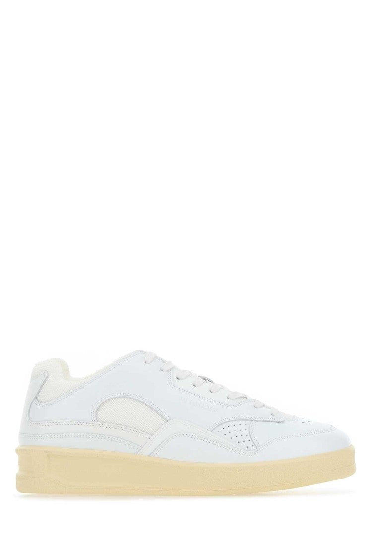 Jil Sander White Leather And Fabric Basket Sneakers