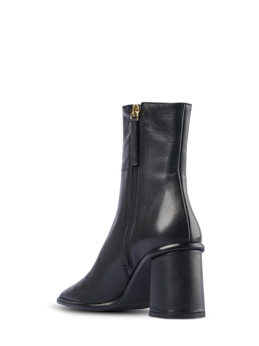 Alohas Black Leather Ankle Boots With Pointed Toe And Gold-Tone Zipper
