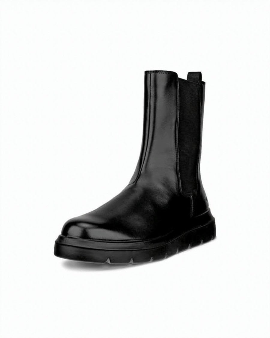 Ecco Minimalist Black Leather Boots With Rubber Sole