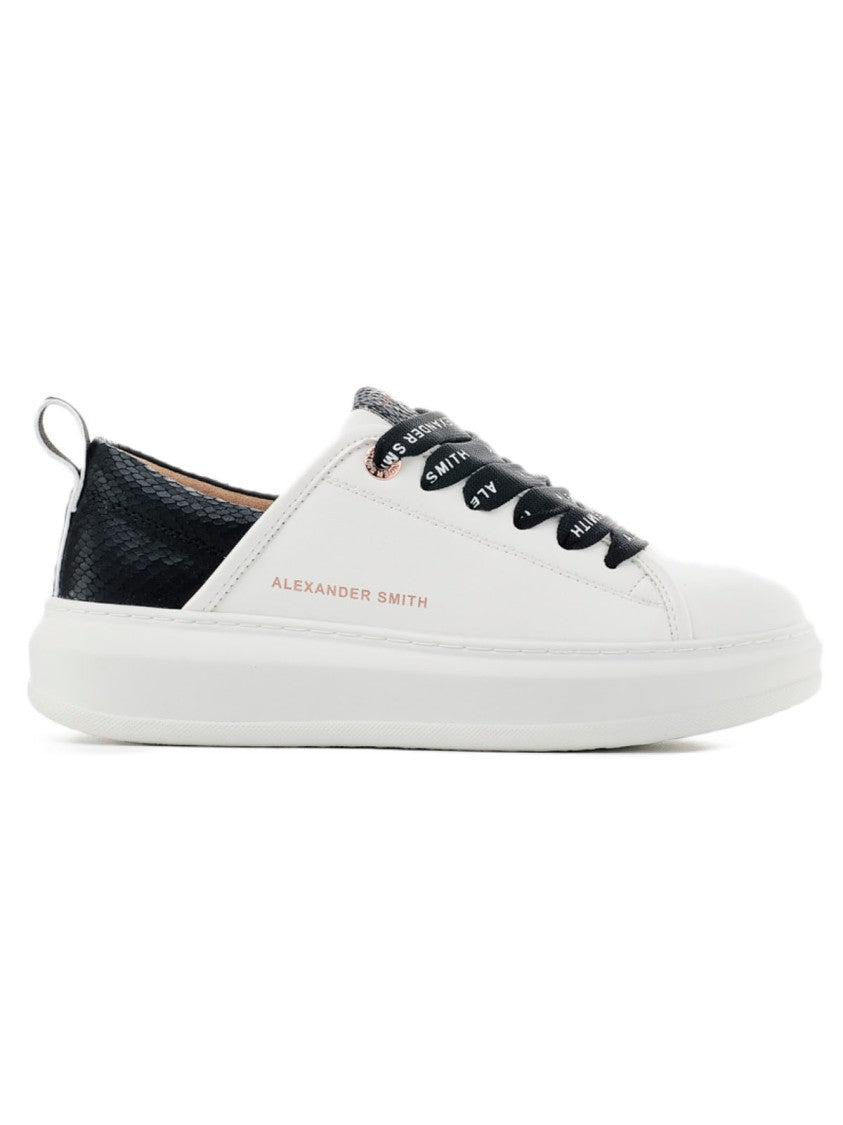 Alexander Smith White Vegan Sneakers With Black Python Printed Spur