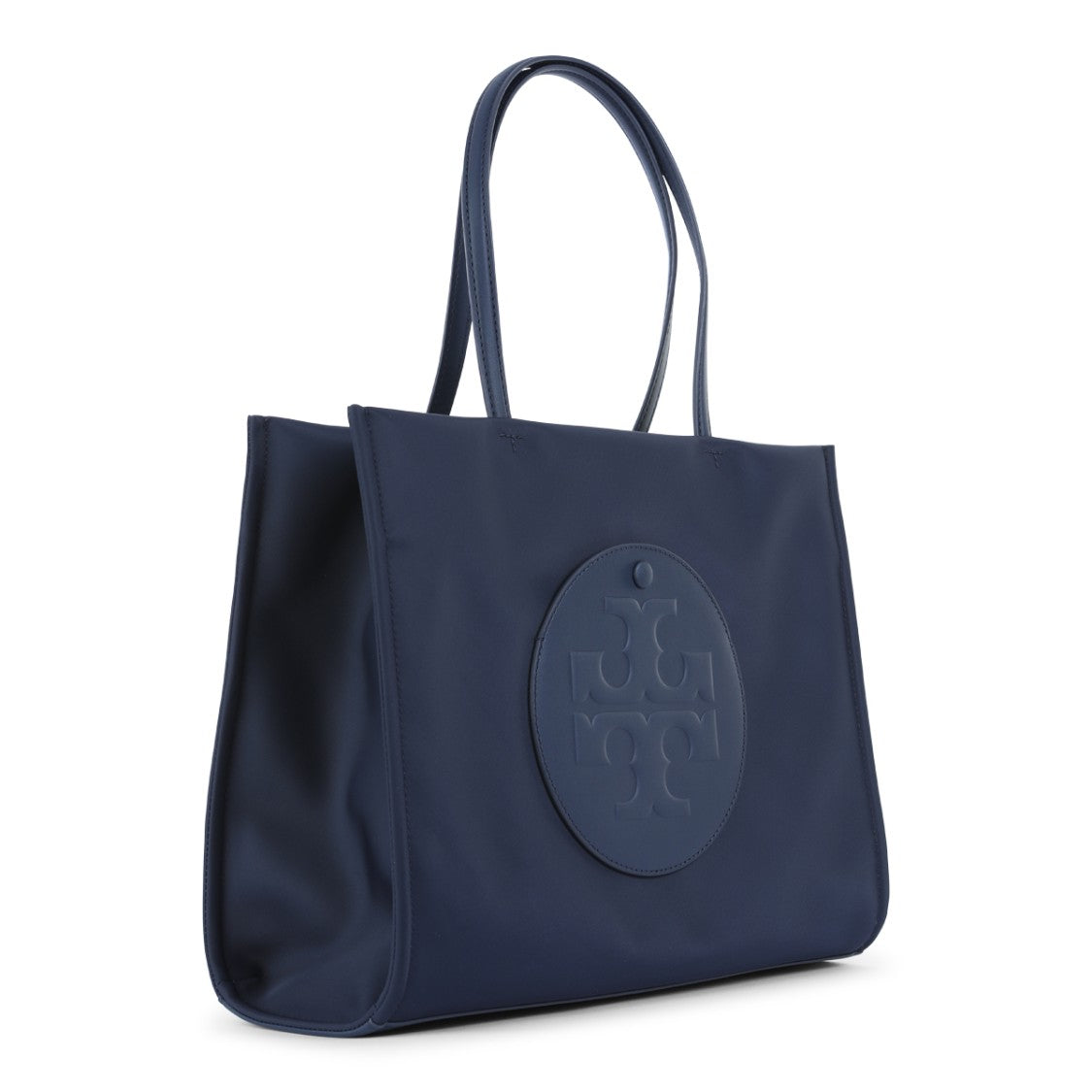 Tory Burch Structured Tote Bag With Embossed Logo In Deep Navy