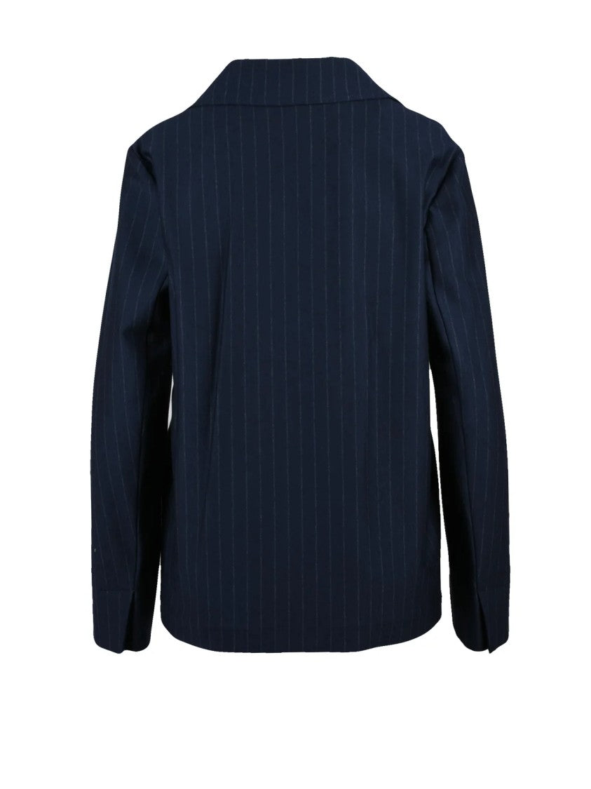 Mm By Max Mara Tailored Blue Blazer With Notched Lapel And Pinstripe Pattern