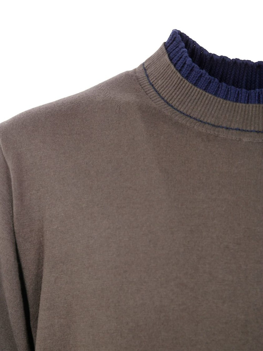 Sacai Cotton-Cashmere Blend Sweater With Navy Trim Accents