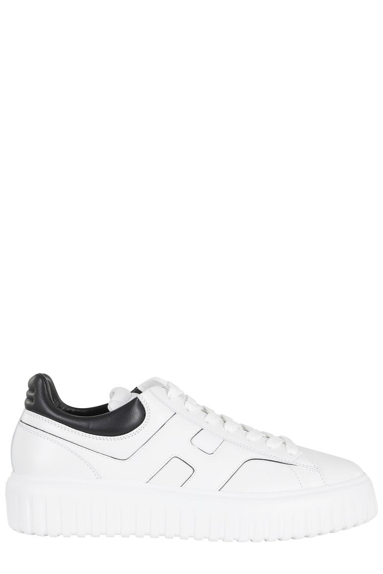 Hogan White Black H-Stripes Laced Leather Sneakers