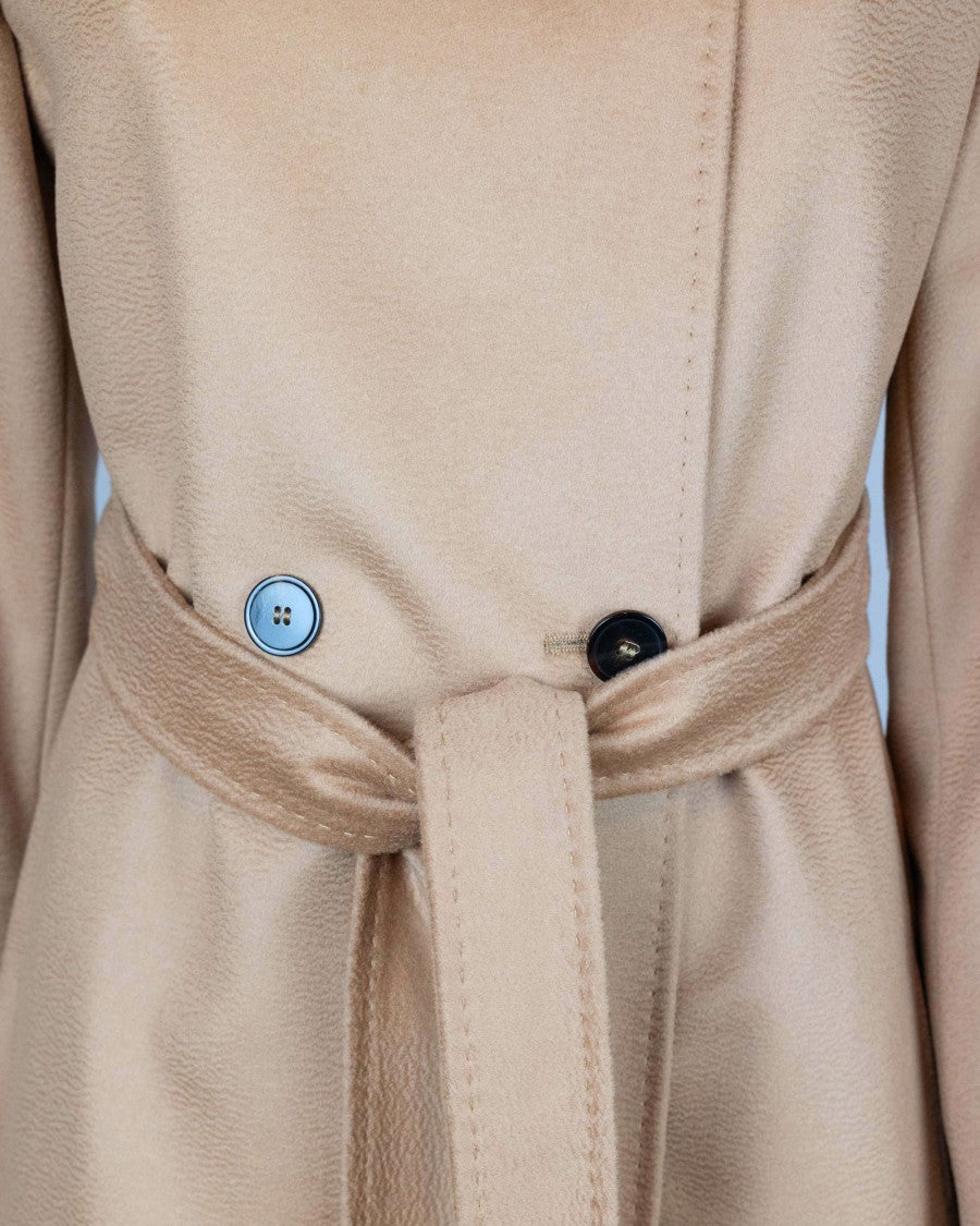 Max Mara Long Wrap Coat With Versatile Double Collar And Rear Slit