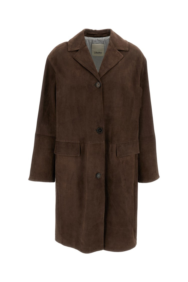 Max Mara Single-Breasted Midi Coat In Suede Leather