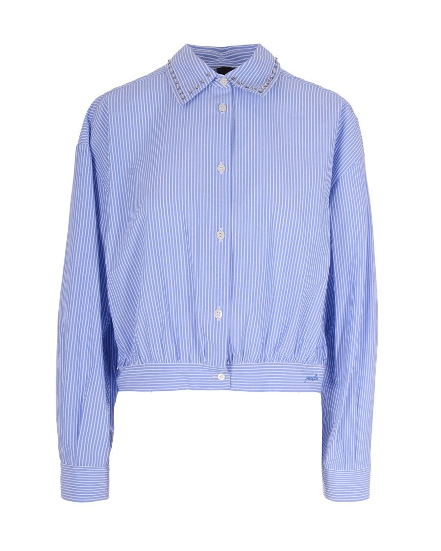 Pinko Cropped Lightweight Cotton Shirt With Vertical Stripes