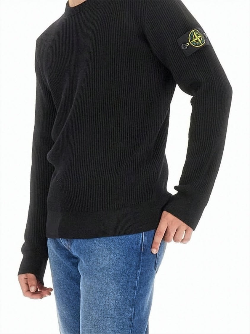 Stone Island Ribbed Wool Sweater With Distinctive Logo Patch