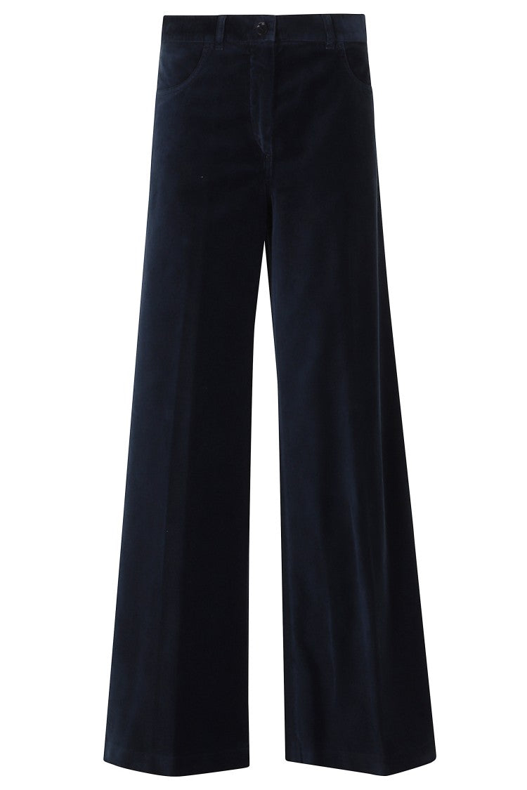 Aspesi Navy Mod 0156 Velvet-Finish Wide-Leg Cotton Pants
