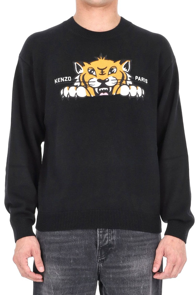 Kenzo Happy Tiger Wool-Cotton Crewneck Sweater