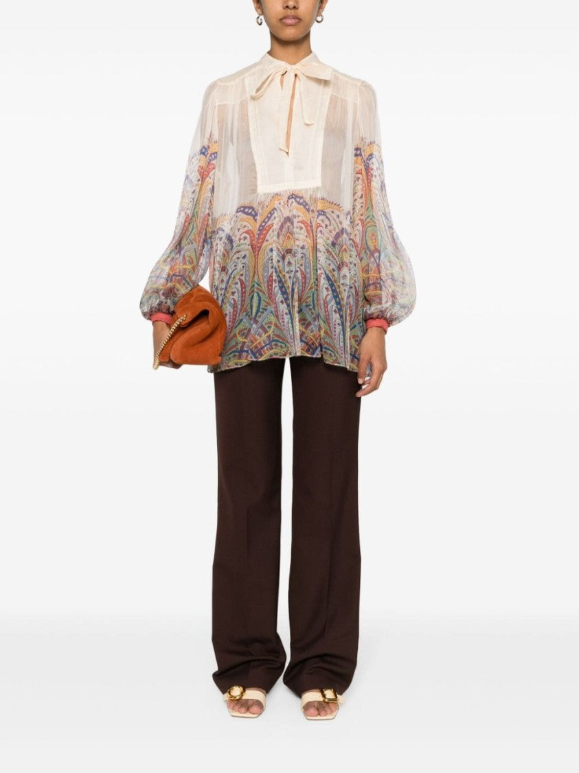 Etro Pussy-Bow Silk Organza Top