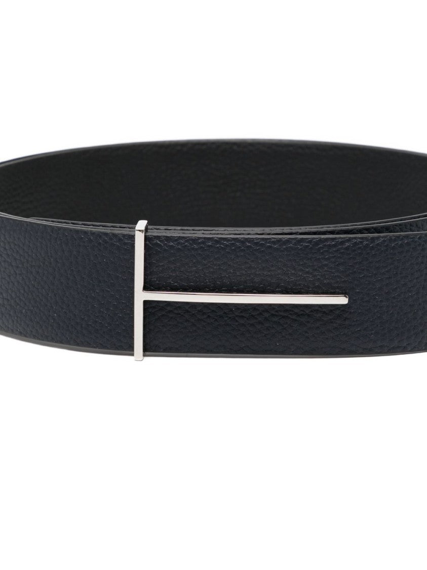 Tom Ford Black Textured Calf Leather Belt