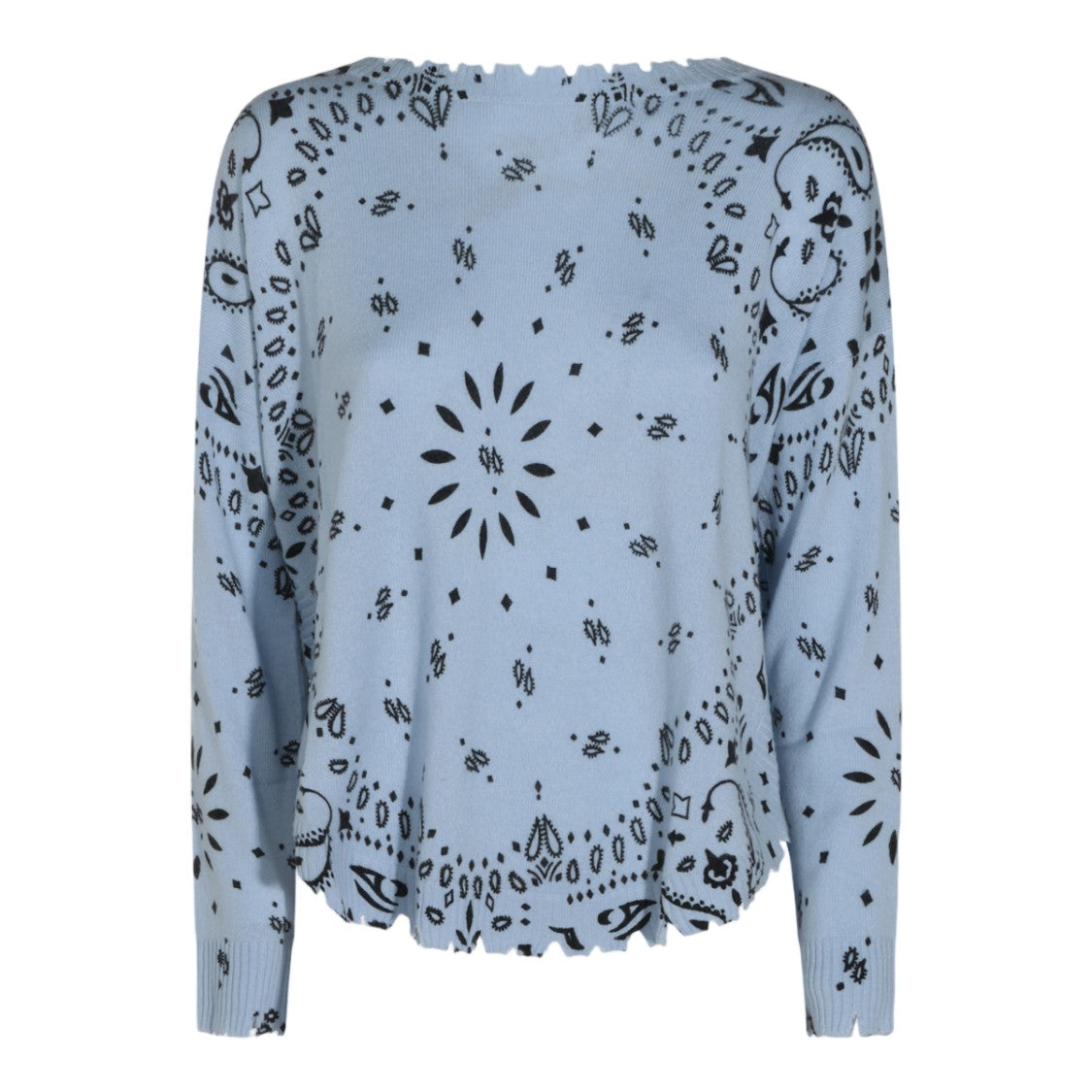 Kujiten Intricate Bandana-Print Sweater With Scalloped Edges