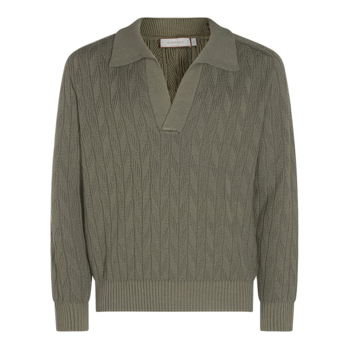 Canali Textured Knit Sweater With Open Collar And V-Neckline
