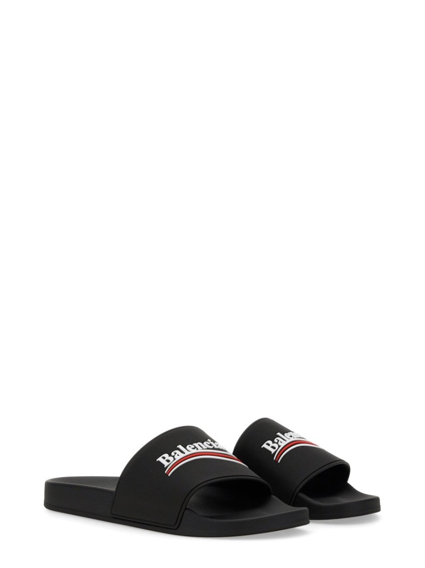 Balenciaga Contoured Logo Print Black Tpu Slide Sandals