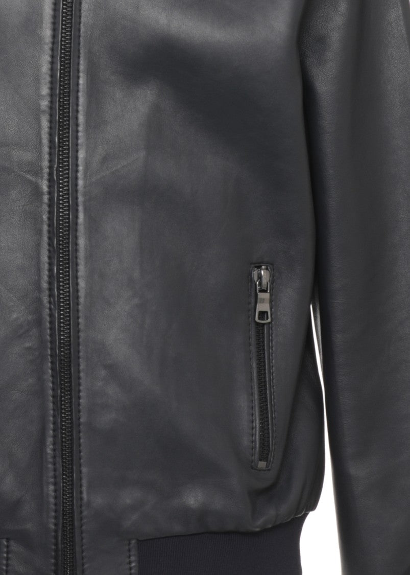 The Jack Leathers High Neck Black Leather Jacket With Zip Fastening
