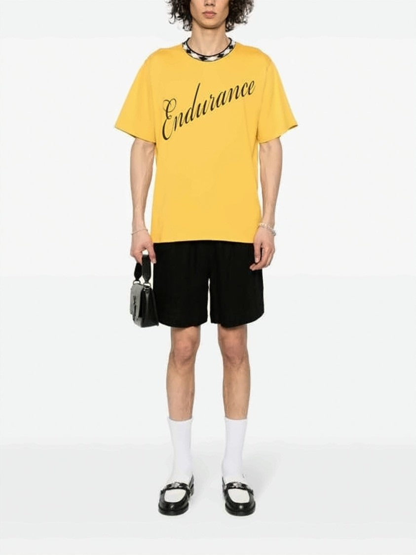 Wales Bonner Short-Sleeved T-Shirt With Checkered Neckline And Bold Graphic