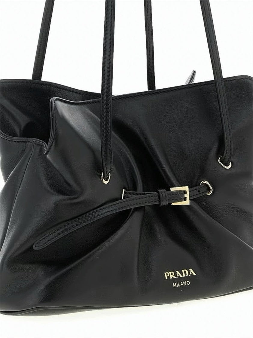 Prada Gathered Sheepskin Shoulder Bag With Gold-Tone Accents