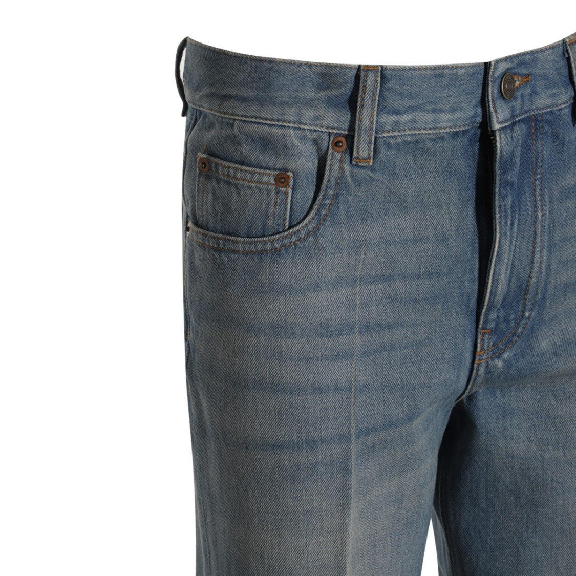 Valentino Faded Grey Cotton Denim Jeans With Embroidered Cuffs