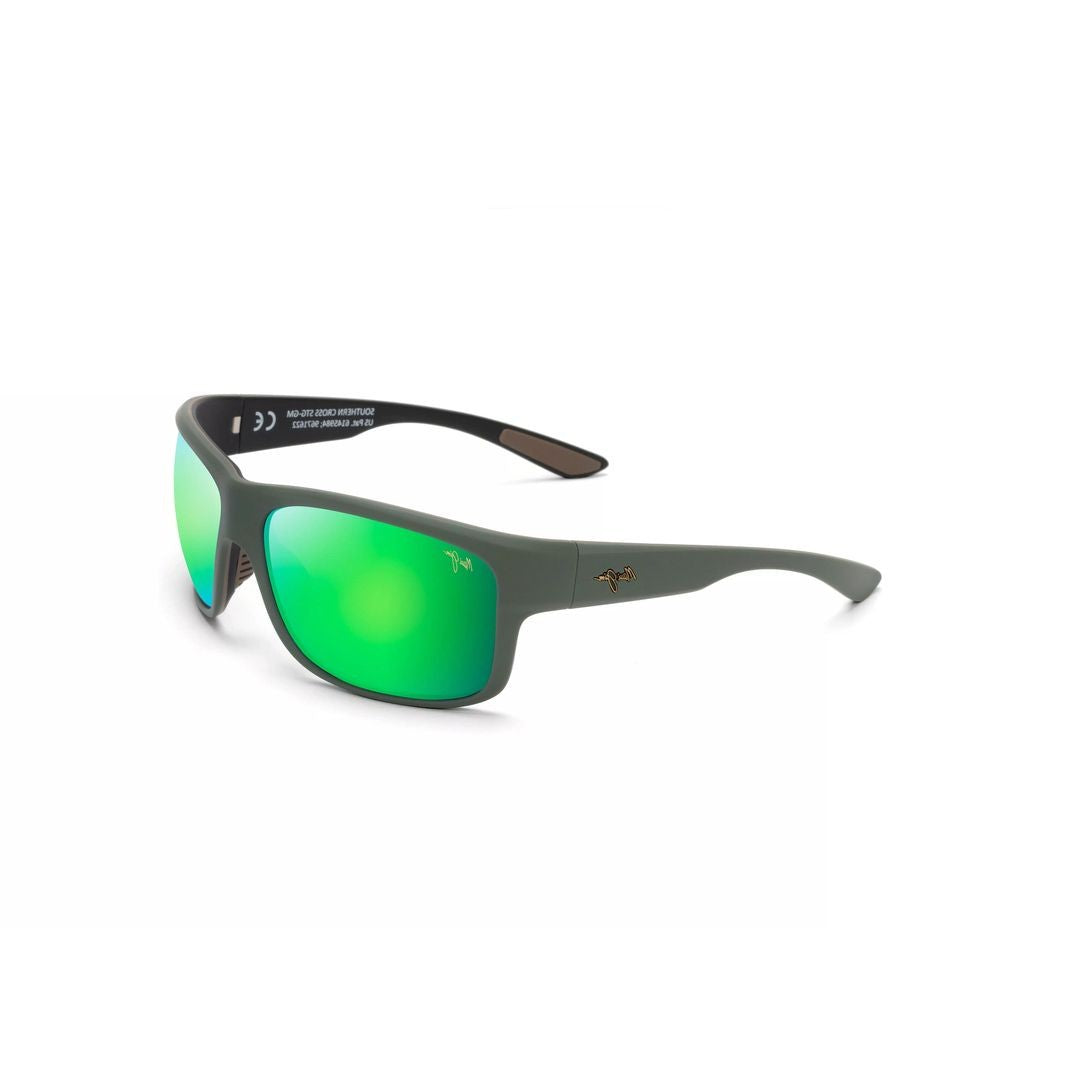 Maui Jim Southern Cross Rectangular Matte Finish Sunglasses With Reflective Green Lenses