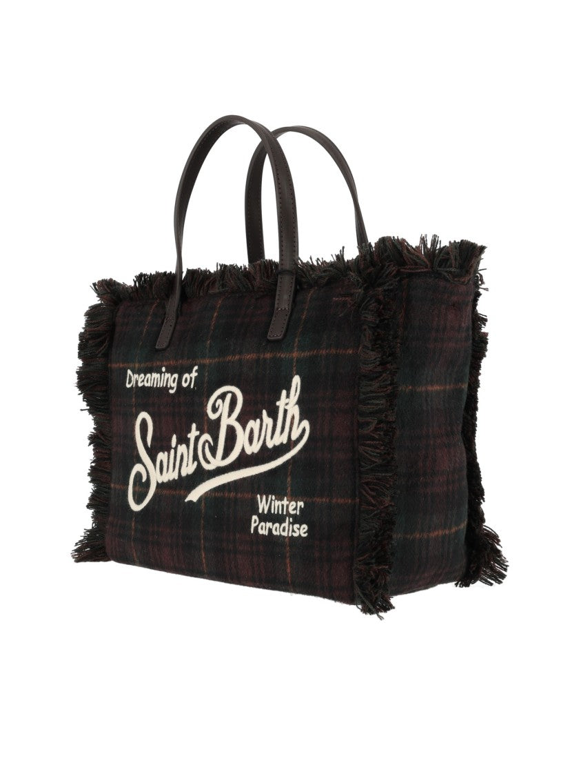 Mc2 Saint Barth Dark Tartan Colette Wool N-Tartan 5118 Embroidered Tote Bag